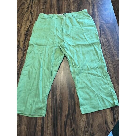 Ralph Lauren Womens Sz 16 Linen Grass Green Wide Crop Leg Spring Vtg NEW - Picture 1 of 14